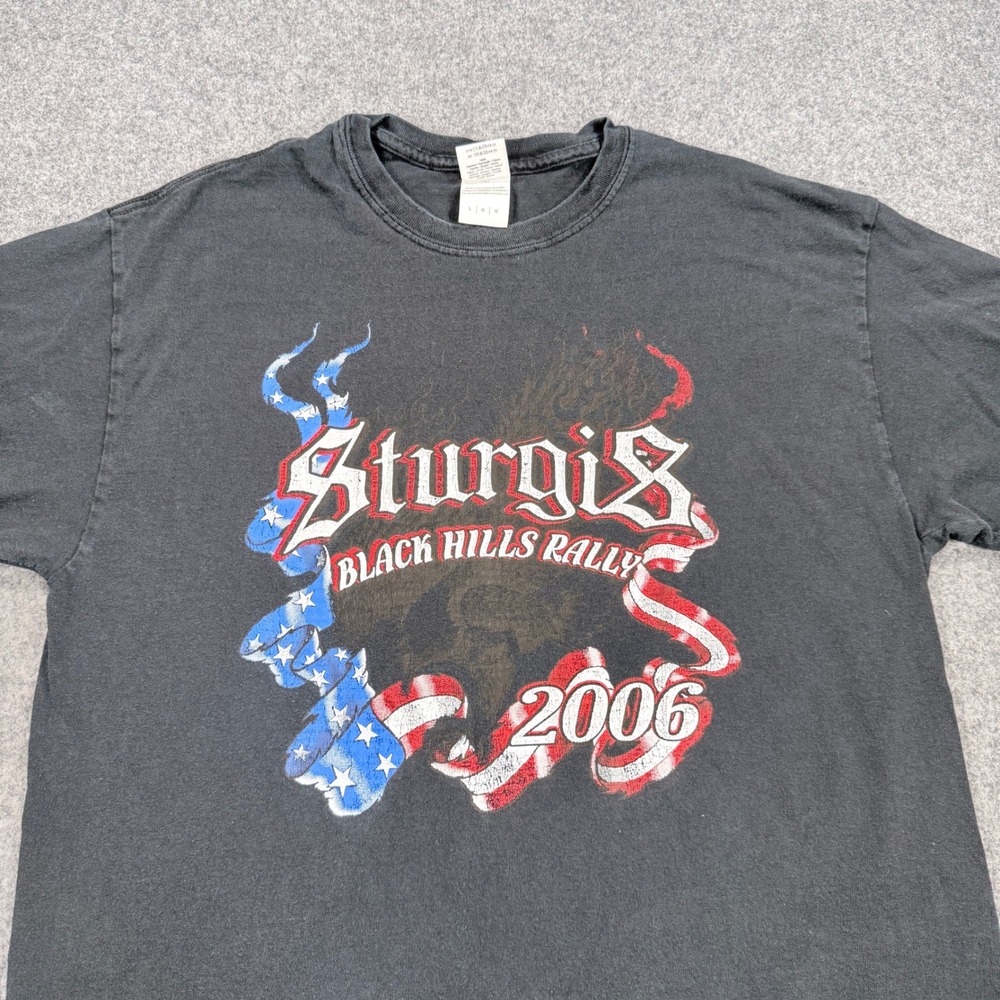 Gildan Sturgis Black Hills Rally 2006 Graphic Tee Black Mens Large L Shirt